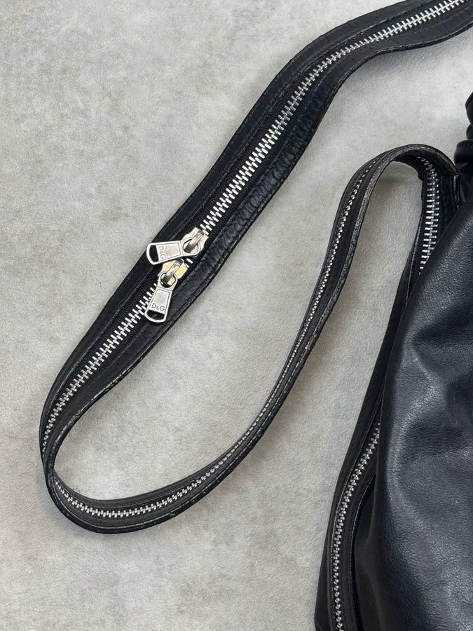 SS2003 Dolce & Gabbana Black Leather Multi-Zip Shoulder Bag dmTgaKS 4