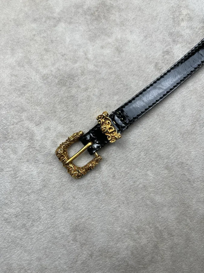 Dolce & Gabbana Black Leather Ornamental Buckle Belt mCqGaNu 5