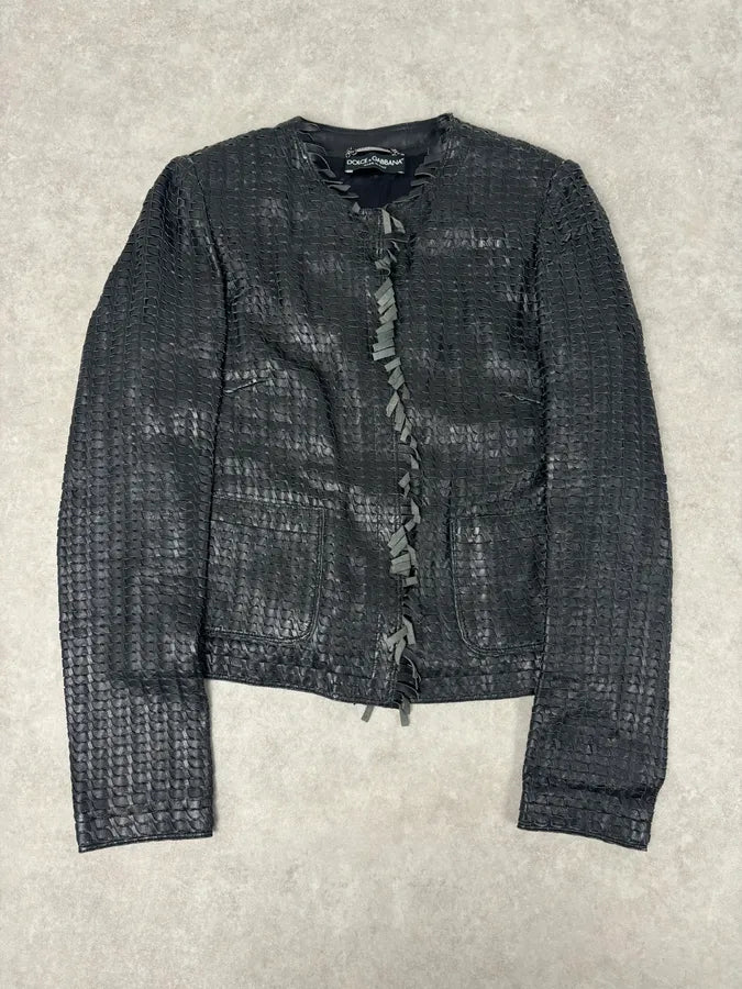2010s Dolce & Gabbana Black Leather Perfored Jacket OiwLFBp 0