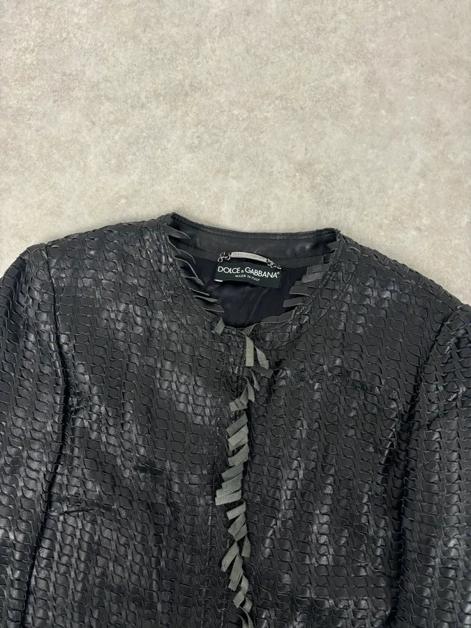 2010s Dolce & Gabbana Black Leather Perfored Jacket OiwLFBp 3