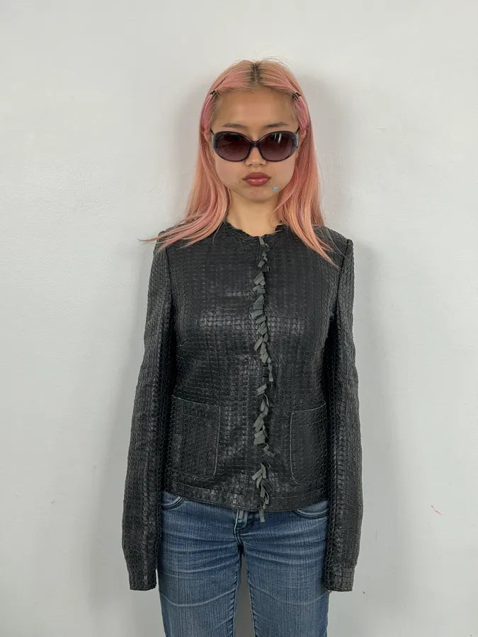 2010s Dolce & Gabbana Black Leather Perfored Jacket OiwLFBp 1