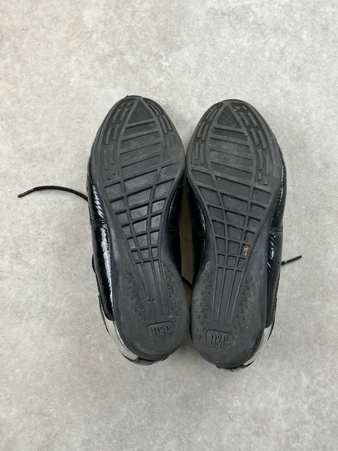 AW2007 Dolce & Gabbana Black Leather Silver Trim Sneakers PVvkprT 7
