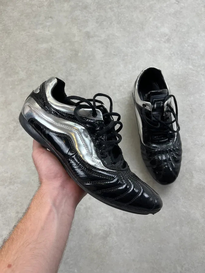 AW2007 Dolce & Gabbana Black Leather Silver Trim Sneakers PVvkprT 0