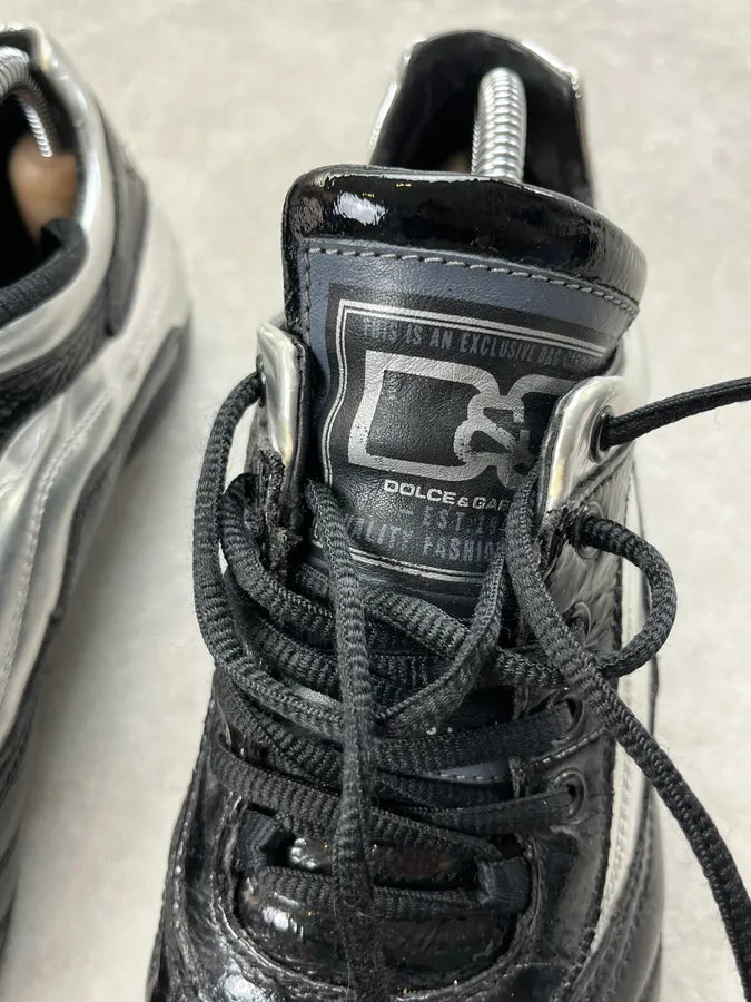 AW2007 Dolce & Gabbana Black Leather Silver Trim Sneakers PVvkprT 6