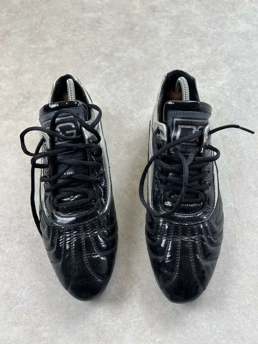 AW2007 Dolce & Gabbana Black Leather Silver Trim Sneakers PVvkprT 4
