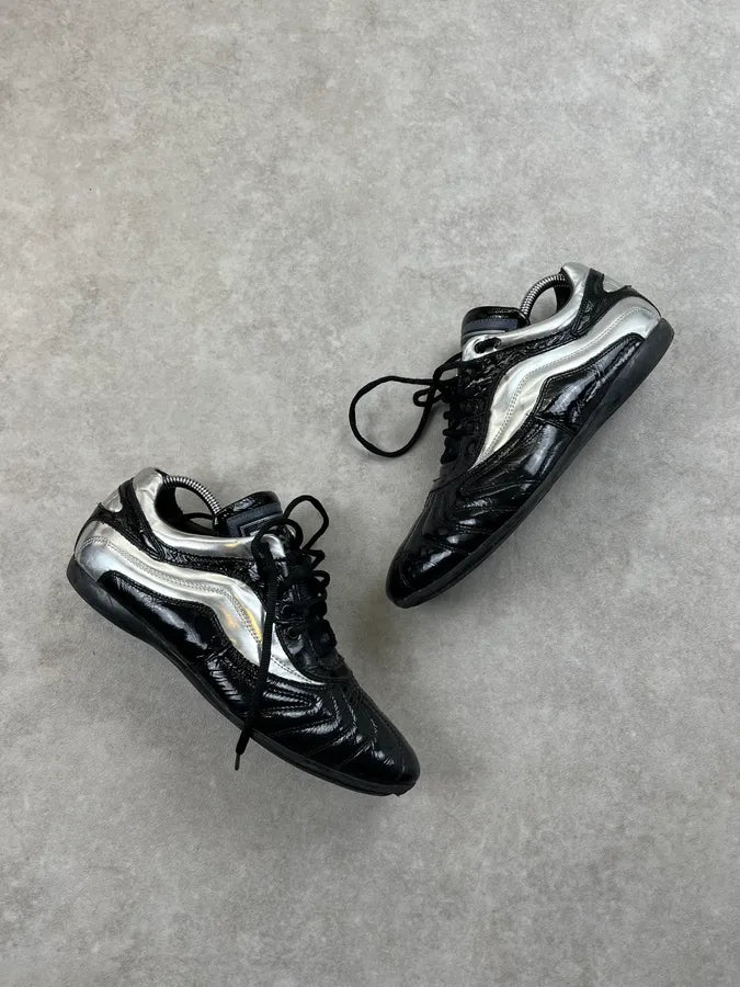 AW2007 Dolce & Gabbana Black Leather Silver Trim Sneakers PVvkprT 1