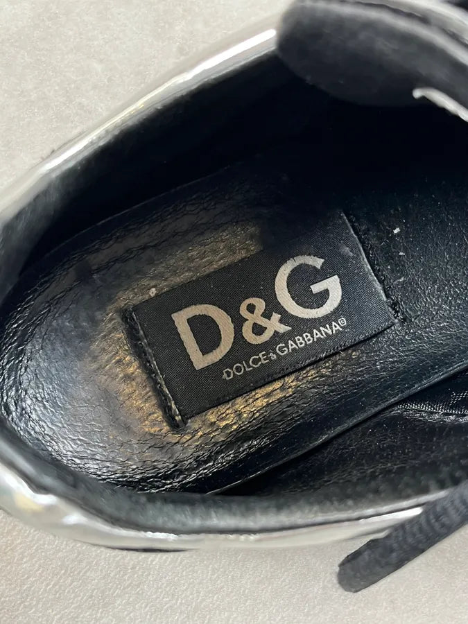 AW2007 Dolce & Gabbana Black Leather Silver Trim Sneakers PVvkprT 10