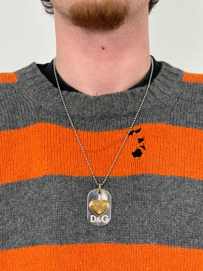 Dolce & Gabbana Black Metal Dog Tag Necklace Gold Heart Logo hmblqDC 1