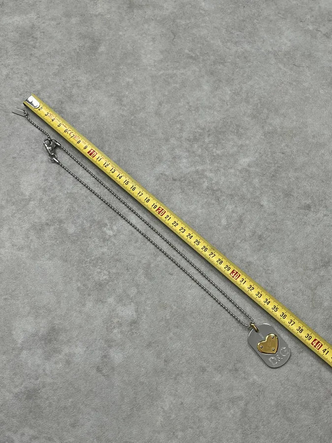 Dolce & Gabbana Black Metal Dog Tag Necklace Gold Heart Logo hmblqDC 5