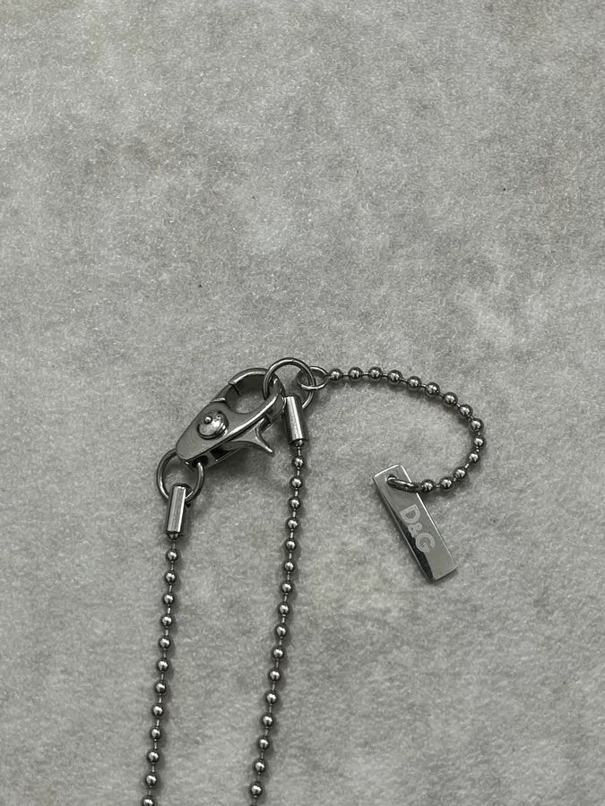 Dolce & Gabbana Black Metal Dog Tag Necklace Gold Heart Logo hmblqDC 3