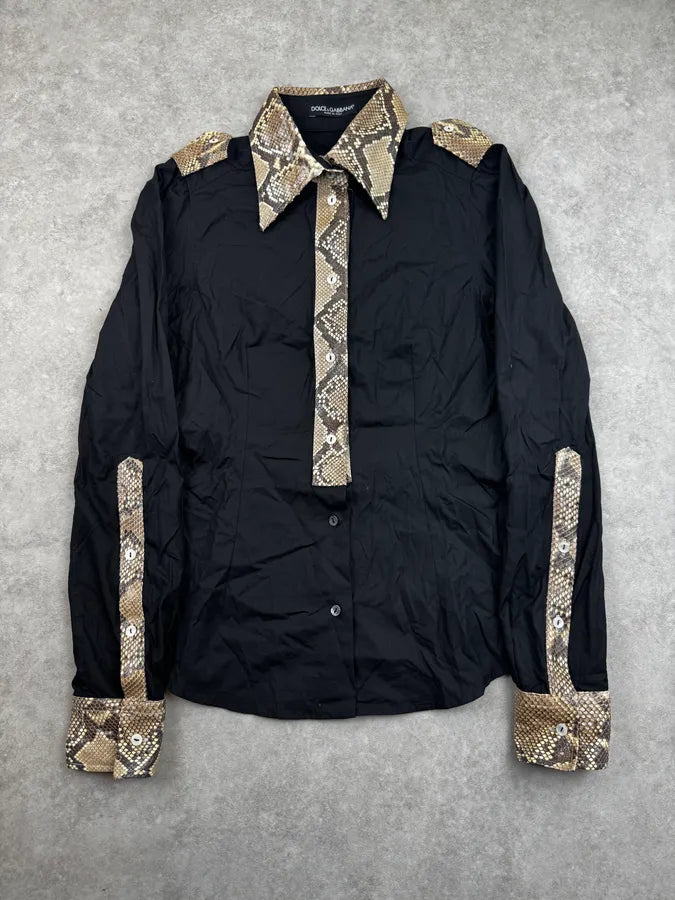 SS2005 Dolce & Gabbana Black Python Contrast Shirt YzALWfp 0