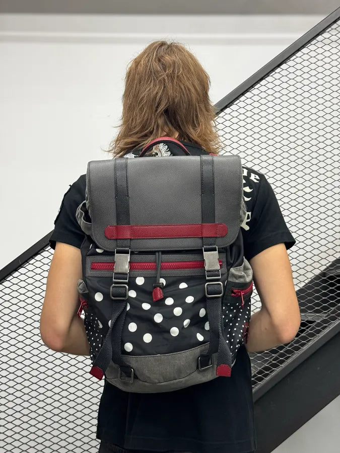 AW2015 Dolce & Gabbana Black Red Polka Dot Multi-Pocket Backpack HmPFjeO 2