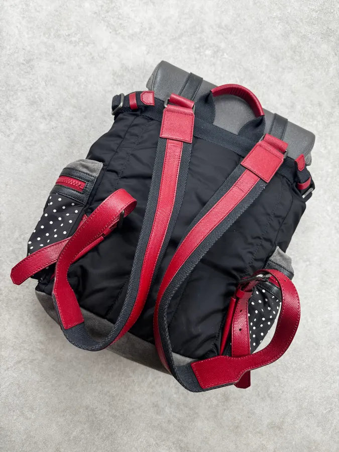 AW2015 Dolce & Gabbana Black Red Polka Dot Multi-Pocket Backpack HmPFjeO 5