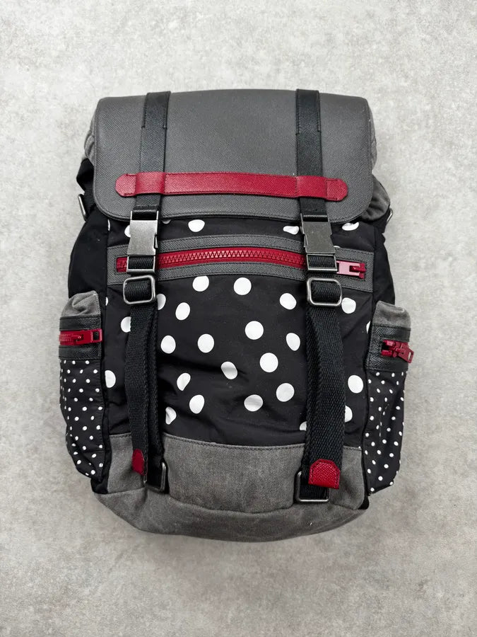 AW2015 Dolce & Gabbana Black Red Polka Dot Multi-Pocket Backpack HmPFjeO 0