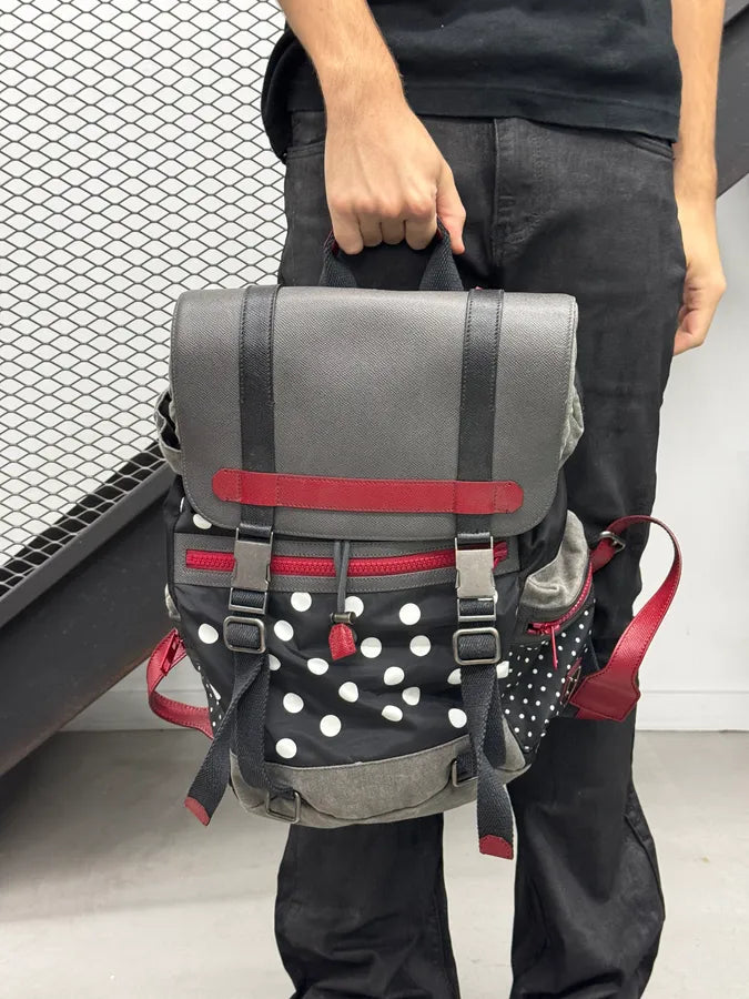AW2015 Dolce & Gabbana Black Red Polka Dot Multi-Pocket Backpack HmPFjeO 3