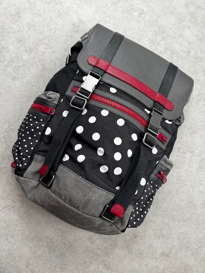 AW2015 Dolce & Gabbana Black Red Polka Dot Multi-Pocket Backpack HmPFjeO 4