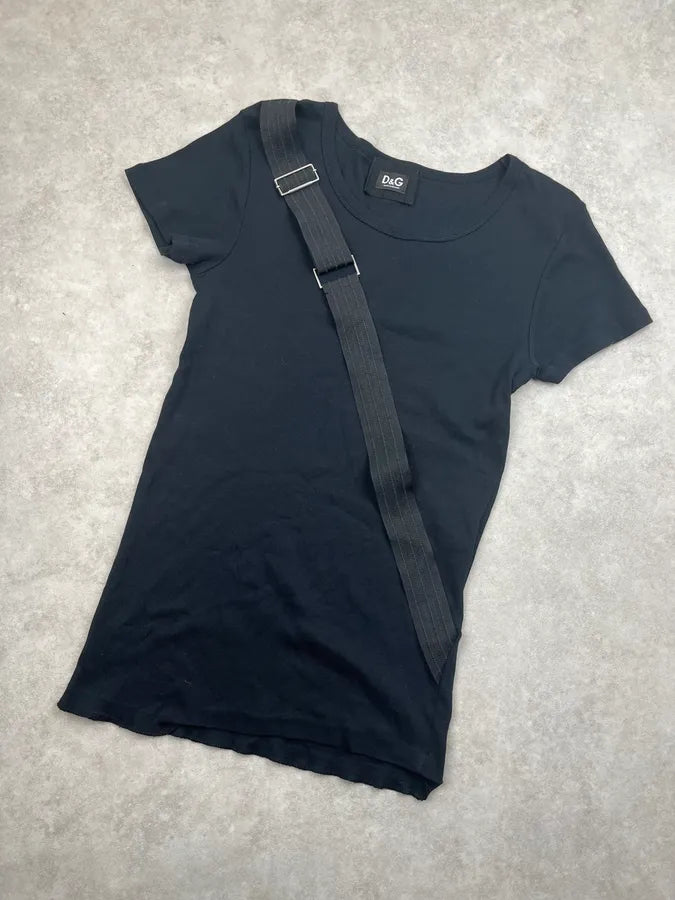 AW2003 Dolce & Gabbana Black Webbing Strap T-Shirt oarBNzh 3