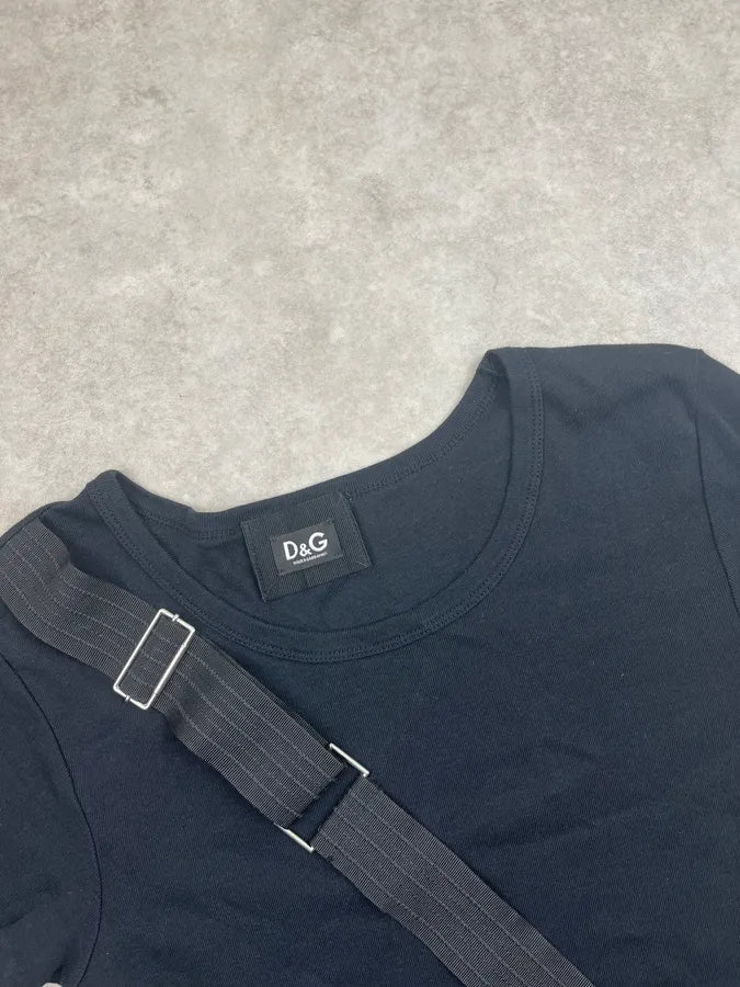 AW2003 Dolce & Gabbana Black Webbing Strap T-Shirt oarBNzh 4