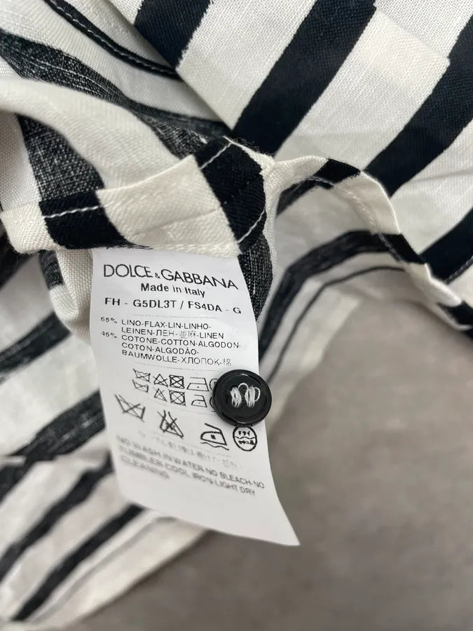 2000s Dolce & Gabbana Black White Striped Linen Tunisian Shirt KhLKmVm 10