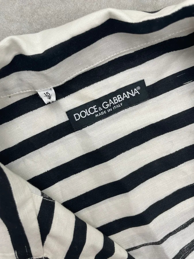 2000s Dolce & Gabbana Black White Striped Linen Tunisian Shirt KhLKmVm 6