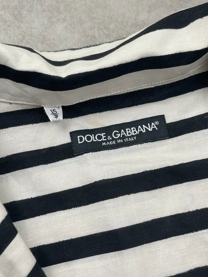 2000s Dolce & Gabbana Black White Striped Linen Tunisian Shirt KhLKmVm 11