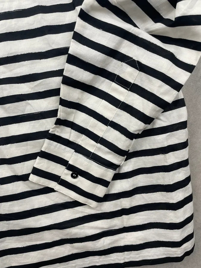 2000s Dolce & Gabbana Black White Striped Linen Tunisian Shirt KhLKmVm 9