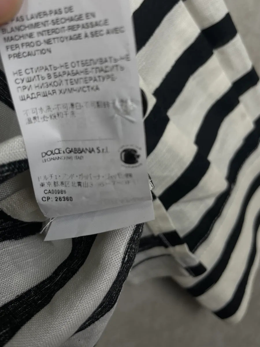2000s Dolce & Gabbana Black White Striped Linen Tunisian Shirt KhLKmVm 13
