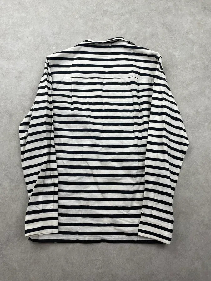 2000s Dolce & Gabbana Black White Striped Linen Tunisian Shirt KhLKmVm 7
