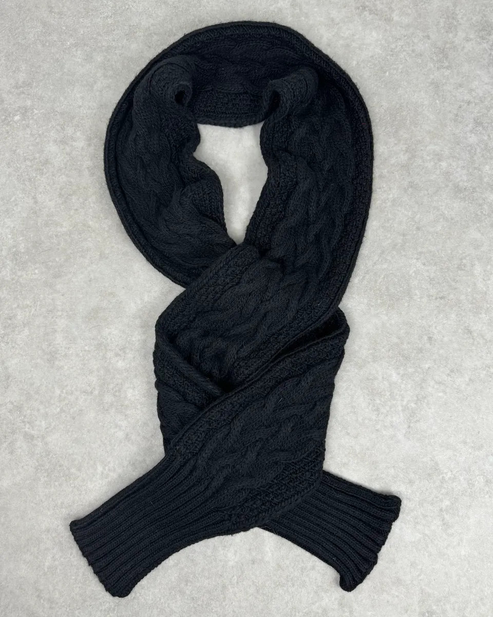 AW2006 Dolce & Gabbana Black Wool Cable Knit Scarf JVJleEd 1