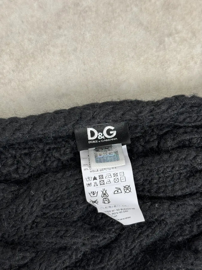 AW2006 Dolce & Gabbana Black Wool Cable Knit Scarf JVJleEd 3