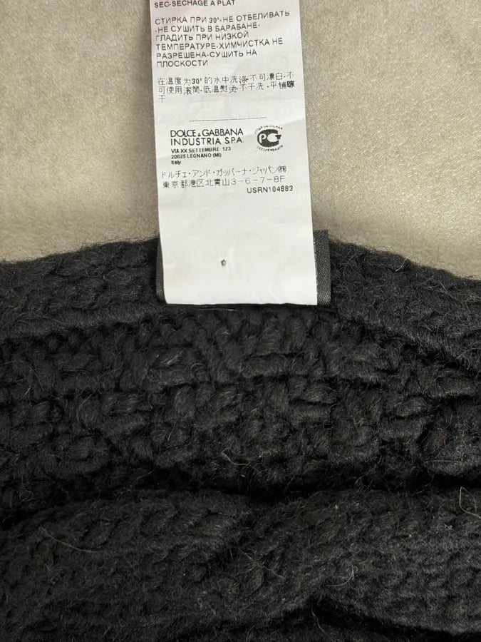 AW2006 Dolce & Gabbana Black Wool Cable Knit Scarf JVJleEd 4