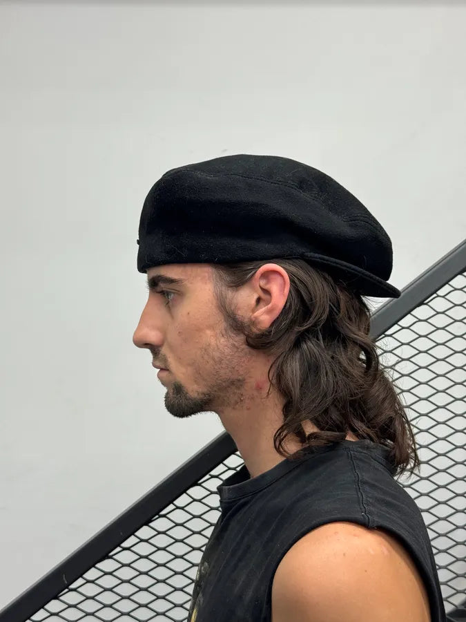 SS2001 Dolce & Gabbana Black Wool Leopard Lining Coppola Hat jgKNLBQ 4