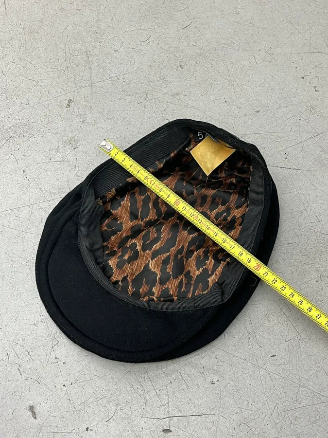 SS2001 Dolce & Gabbana Black Wool Leopard Lining Coppola Hat jgKNLBQ 11