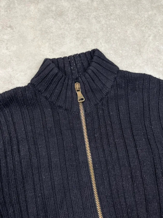 AW2006 Dolce & Gabbana Black Wool Ribbed Zip Sweater vUQaYfn 5