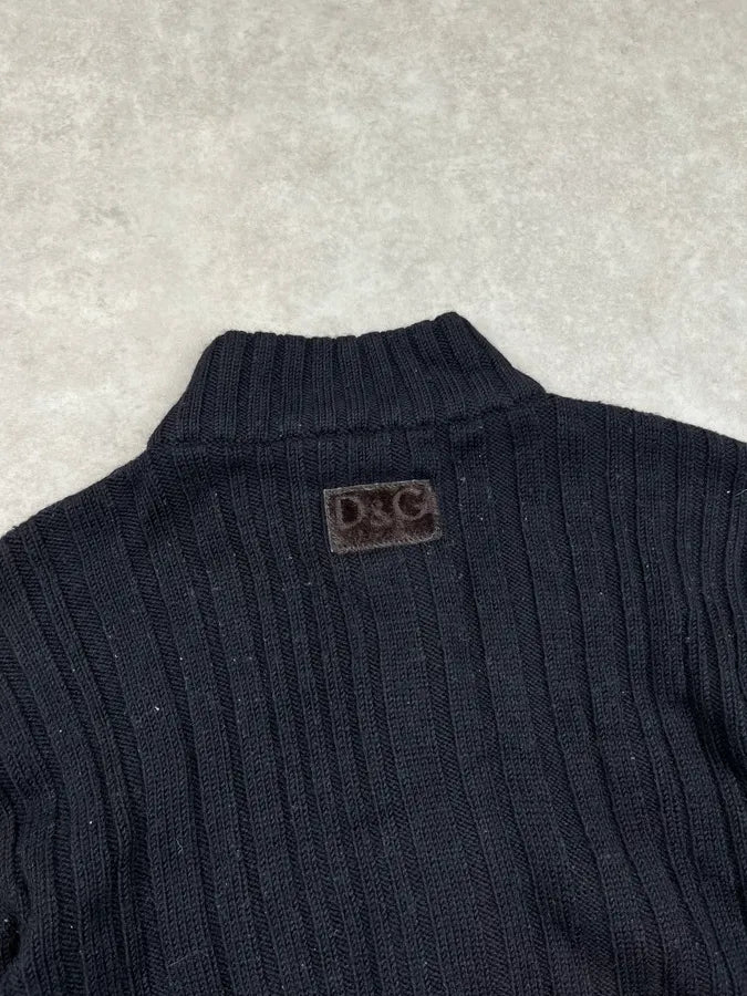 AW2006 Dolce & Gabbana Black Wool Ribbed Zip Sweater vUQaYfn 6