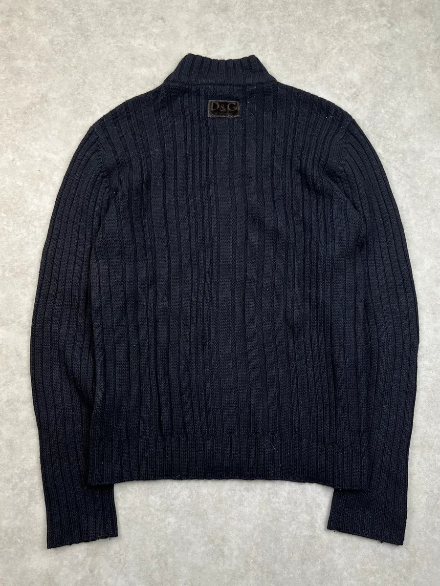 AW2006 Dolce & Gabbana Black Wool Ribbed Zip Sweater vUQaYfn 3