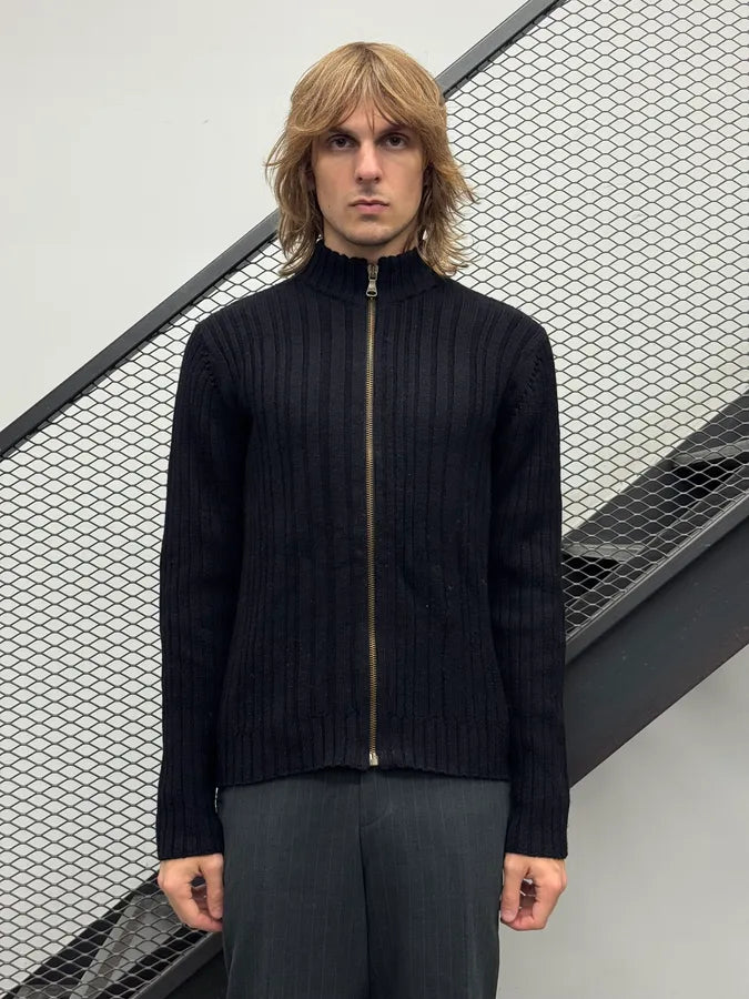 AW2006 Dolce & Gabbana Black Wool Ribbed Zip Sweater vUQaYfn 1
