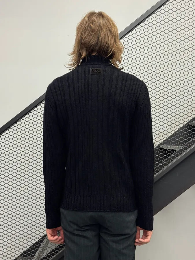 AW2006 Dolce & Gabbana Black Wool Ribbed Zip Sweater vUQaYfn 2