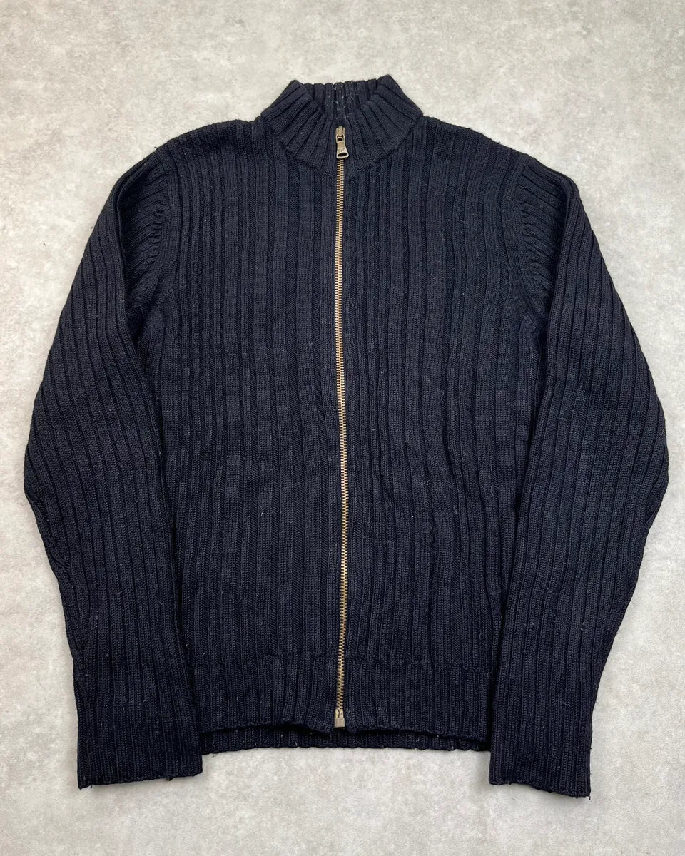 AW2006 Dolce & Gabbana Black Wool Ribbed Zip Sweater vUQaYfn 0