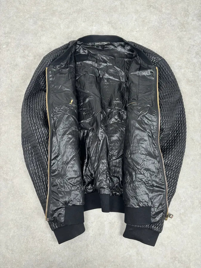 2010s Dolce & Gabbana Black Woven Leather Bomber Jacket RJMeuOP 6