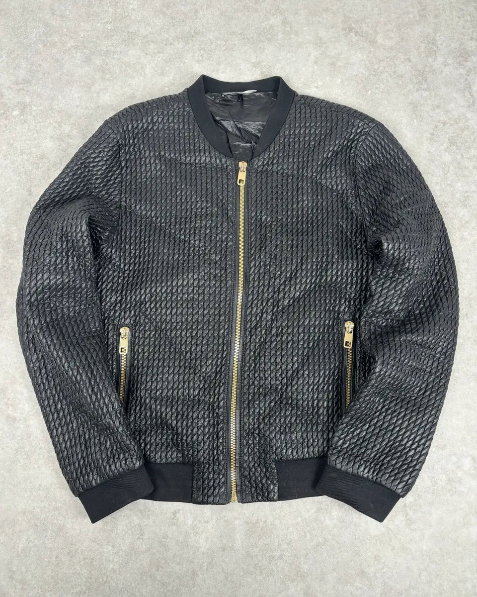 2010s Dolce & Gabbana Black Woven Leather Bomber Jacket RJMeuOP 0