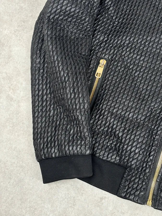 2010s Dolce & Gabbana Black Woven Leather Bomber Jacket RJMeuOP 7