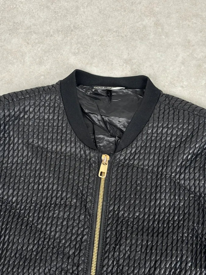 2010s Dolce & Gabbana Black Woven Leather Bomber Jacket RJMeuOP 4