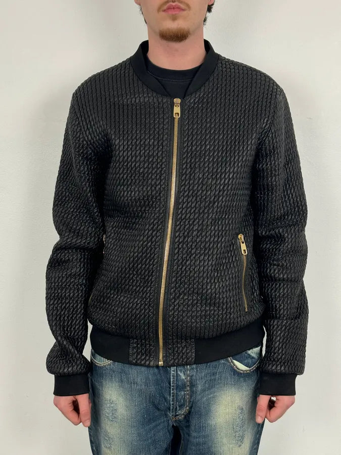 2010s Dolce & Gabbana Black Woven Leather Bomber Jacket RJMeuOP 1