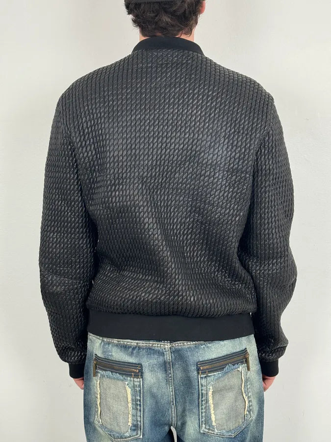 2010s Dolce & Gabbana Black Woven Leather Bomber Jacket RJMeuOP 2