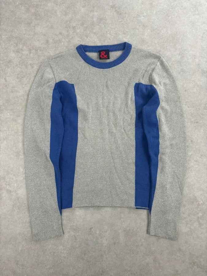 1990s Dolce & Gabbana Blue Beige Wool Sweater tvqhBrA 0