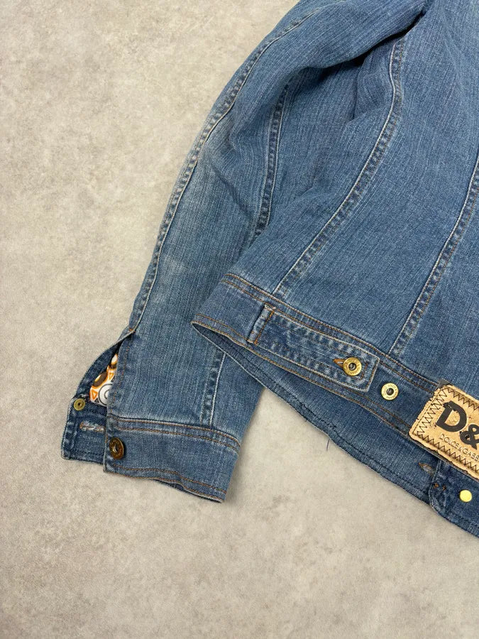AW2005 Dolce & Gabbana Blue Denim Distressed Fur-Collar Jacket AqugPJG 7