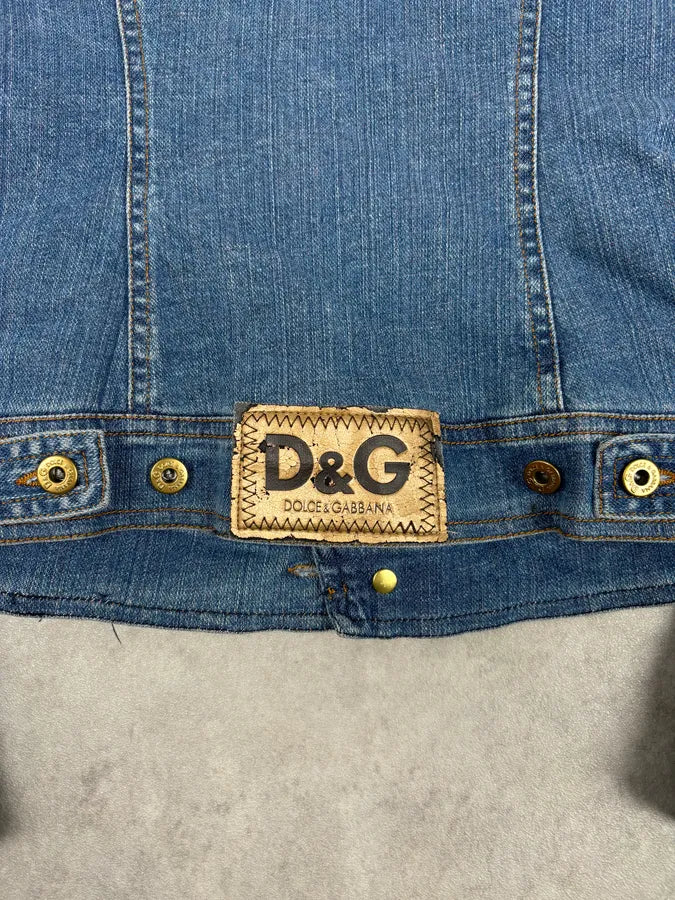 AW2005 Dolce & Gabbana Blue Denim Distressed Fur-Collar Jacket AqugPJG 8