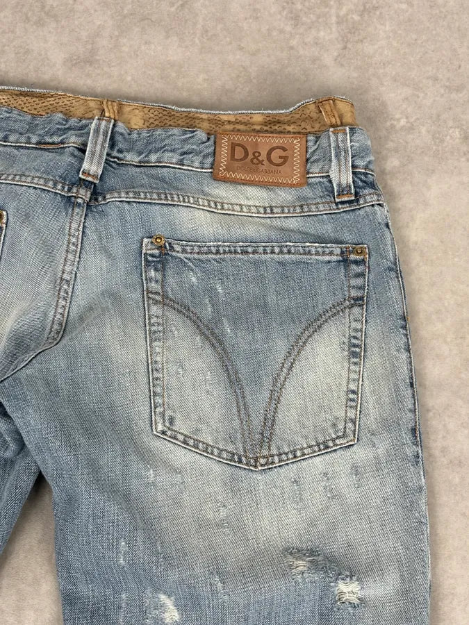 SS2006 Dolce & Gabbana Python Waist Distressed Denim Jeans RIAtZrg 7