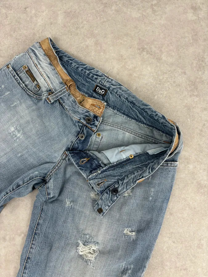 SS2006 Dolce & Gabbana Python Waist Distressed Denim Jeans RIAtZrg 9